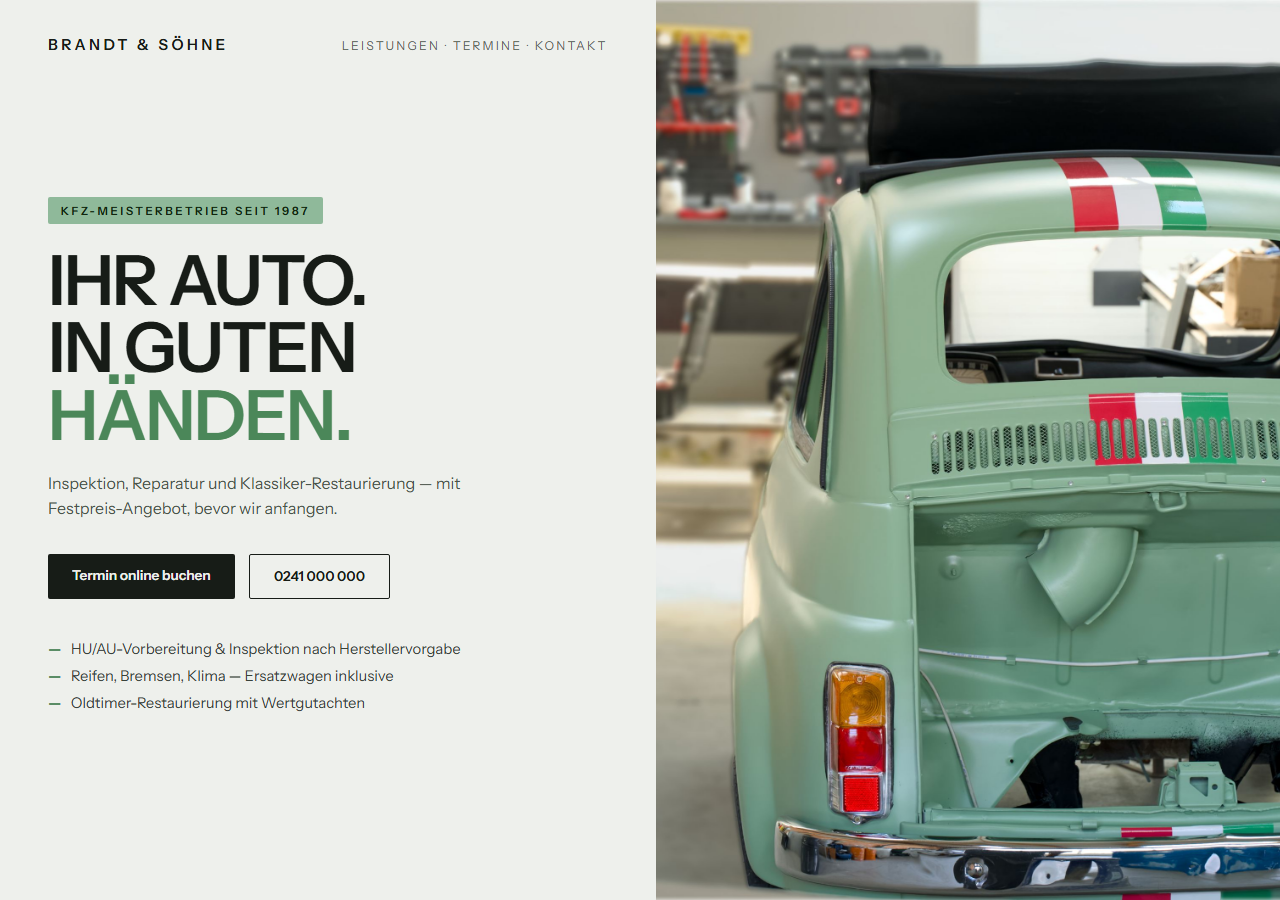 Concept website for a car workshop: Brandt und Söhne